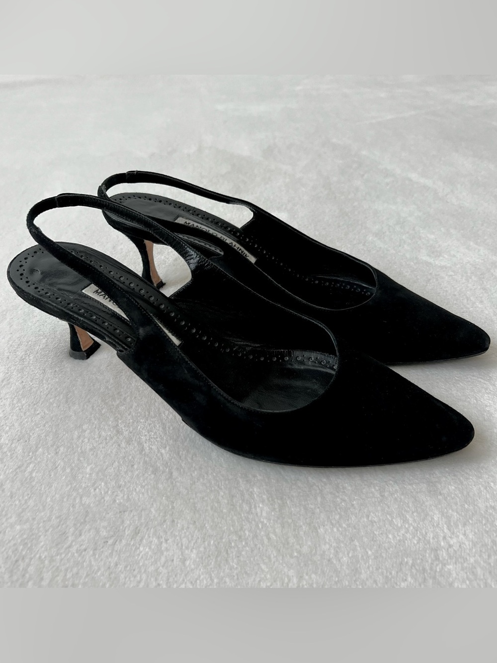Manolo Blahnik Suede Kitten-Heel Slingback Pumps Size 40